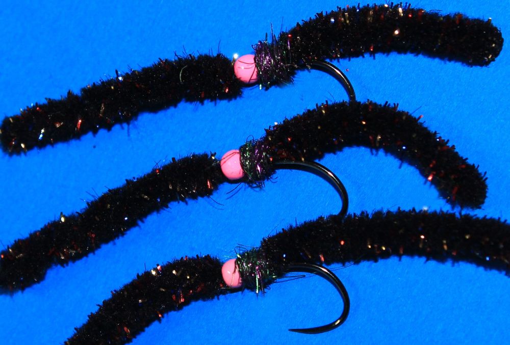 Shimmy worm , mosaic black /Pink . [shim5]