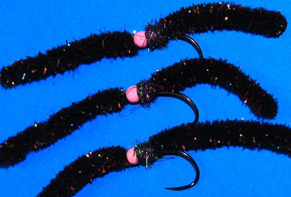 Shimmy worm , mosaic black /Pink #10 barbless [shim5]