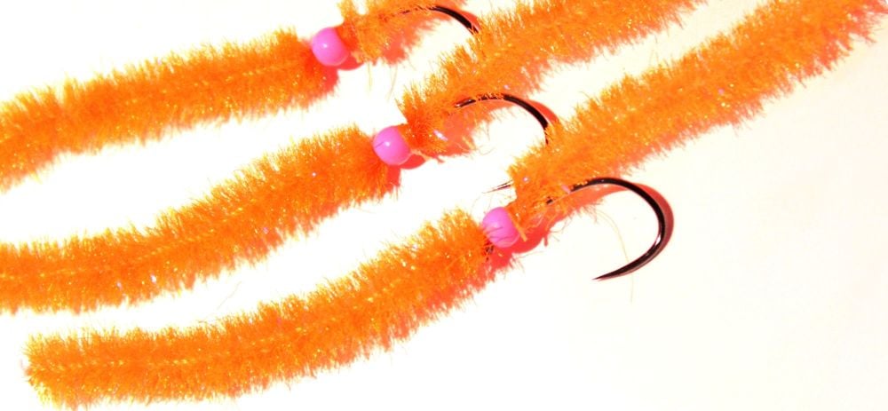 Shimmy worm , FL orange /Pink.#10 barbless [shim17]