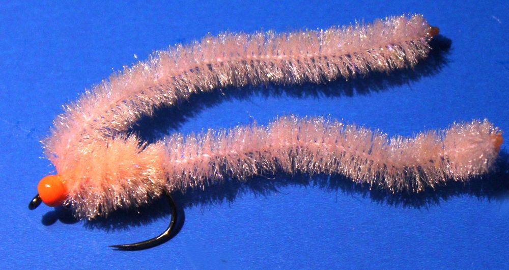 Shimmy worm , Coral /Orange.#10 barbless [shim22]