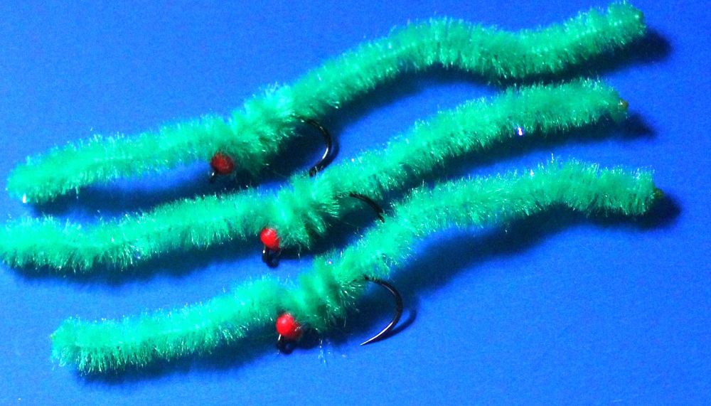 Shimmy worm , UV lime /red.#10 barbless [shim30]