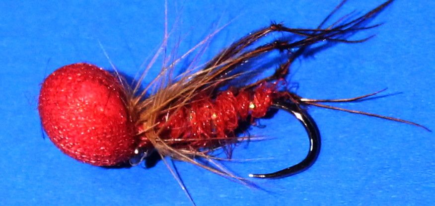 Booby Hopper red # 22 barbless  [HOP 44]