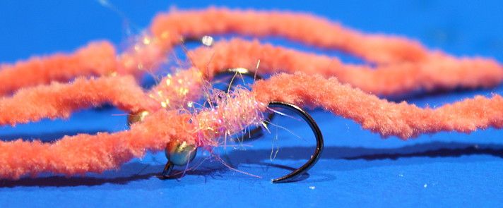 Shimmy worm , shrimp pink  /gold head.#10 barbless [shim36]