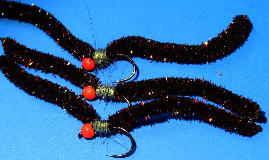Shimmy worm , mosaic black /Red#10 barbless [shim4]
