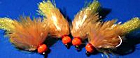 5 X Blob -  Sunburst Yellow - weighted - hot head orange #10 barbless /BL4