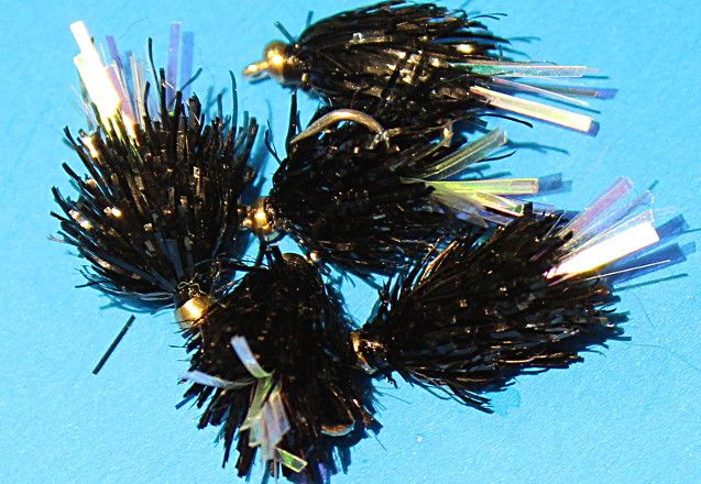 5 X  Blob - Black and Pearl Gold head #10 barbed /BL23