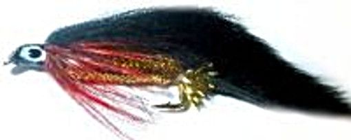 5  X  zonker Black with Gold Mylar body and red throat hackle , # 10 barbed