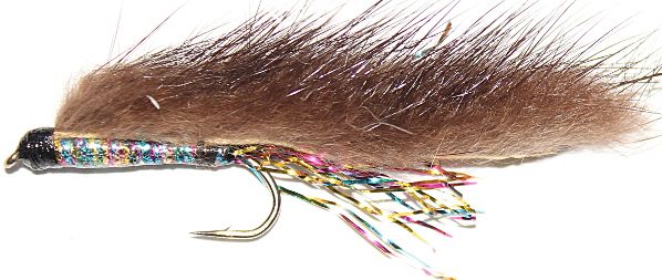 5 X  MINKY  FLY , Brown /rainbow #10 BARBED /M8