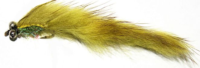 5 X  MINKY  FLY ,olive with olive fritz body/chain eye # 10 barbed/ M9. S
