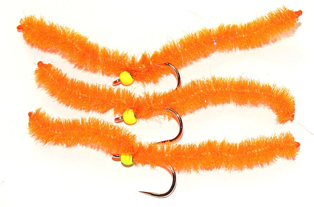 Shimmy worm , FL orange /Yellow.#10 barbless [shim18]