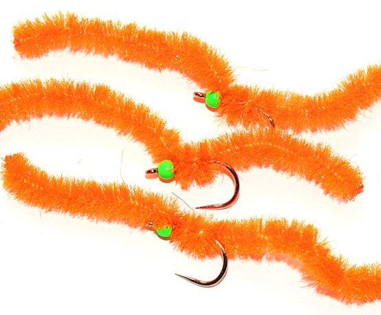 Shimmy worm , FL orange /Green.#10 barbless [shim16]
