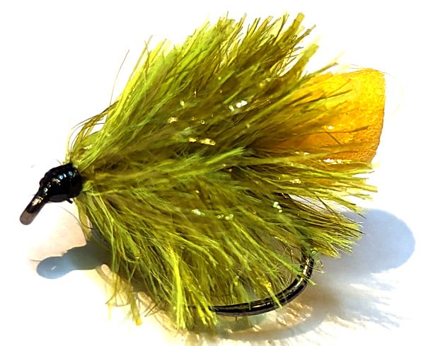 Two tone fabs- medium olive / yellow  #10 barbless [FAB49]