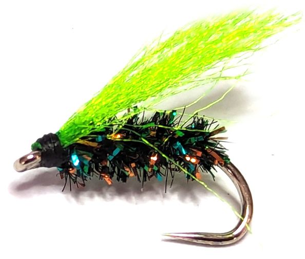 Cormorant,Synthetic Herl and Lime pulse fibre# 12 Barbless [cor 37]