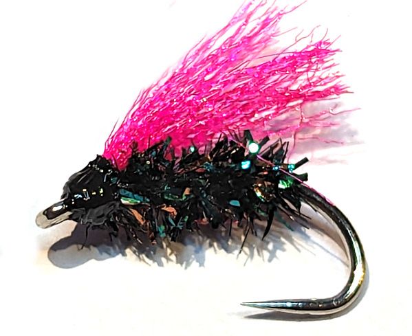 Cormorant, Hot head, black, synthetic herl /hot pink pulse fibre wing   #10 barbless [cor38]