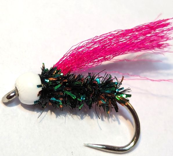 Cormorant, Hot head,WHITE, synthetic herl /hot pink pulse fibre wing   #10 barbless [cor38]