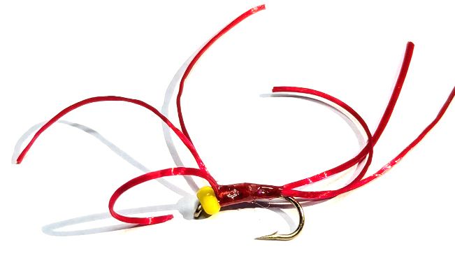 Bloodworm -flexifloss- Red-Hot spot Yellow #12 barbed  [BL49]