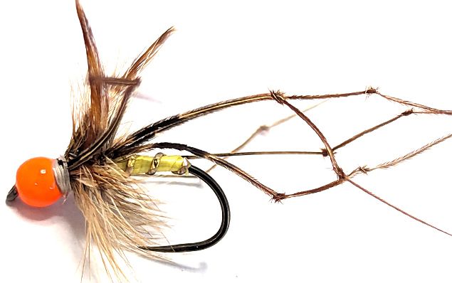 Orange  bead daddy long legs , barbless, goldheads [DV20]
