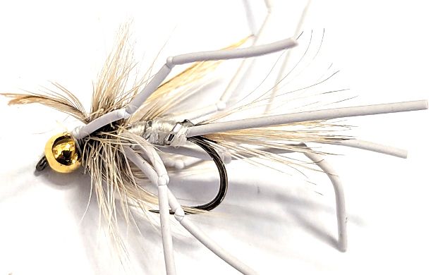 WHITE daddy long legs , barbless, goldheads [DV23]