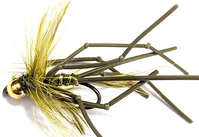 OLIVE  daddy long legs , barbless, goldheads [DV28]