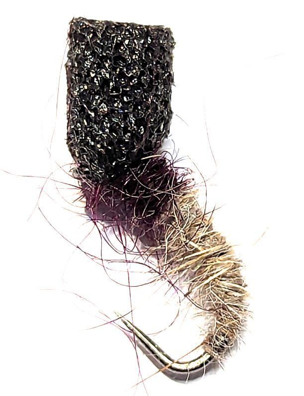 Buzzer-suspender ,hares ear /  claret  #16 barbless grub hooks [FB 42]