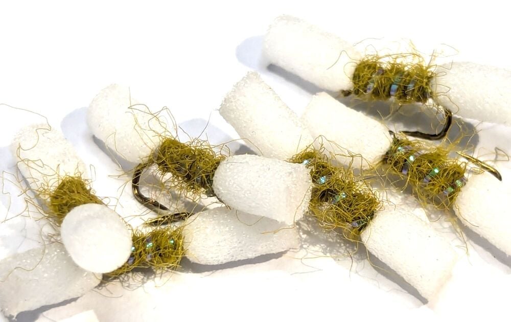 Buzzer - Shipmans - Golden Olive and white - popper ,#12 BARBLESS [BS26]