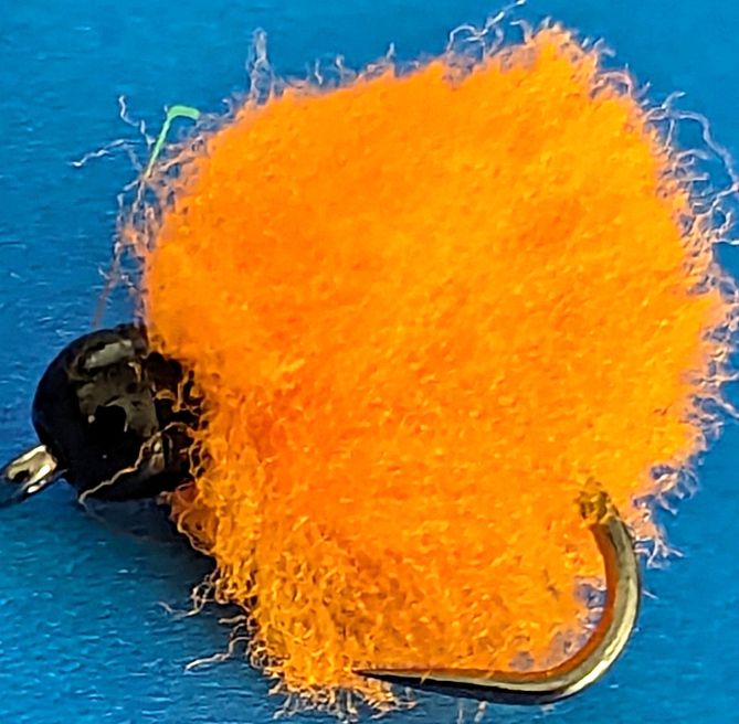 Fire Orange Eggstasy  egg  - hot head Black ,SIZE 12. Barbless / E109