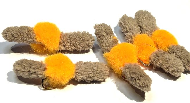 Wotsit, Mitten, Mop Fly , Orange ,Grey, egg /# 12 barbed  [mop 11]