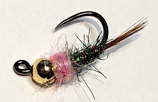 Grayling fly ,Olive and lt Pink# 12 barbless, Tungsten  [GR6]