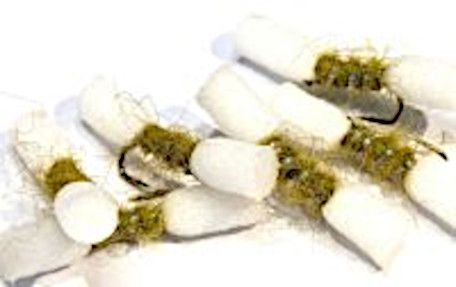 10 X   Buzzer - Shipmans - Golden Olive and white - popper ,#12 BARBLESS [BS26]