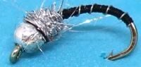 10 X  Silver head buzzer-Black and Silver # 12 barbed [BH5]