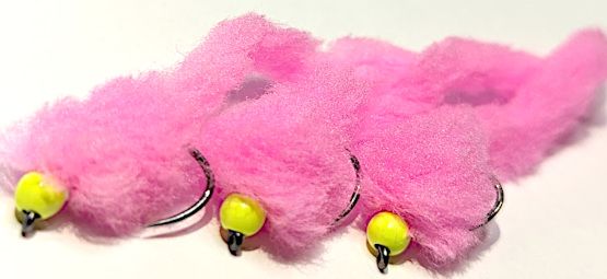 Eggstasy worm, SHRIMP PINK /yellow, #10 barbless  [EW6]