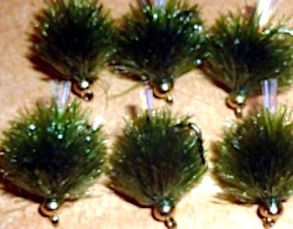 10 X  Blob -Olive Gold head pearly #10 barbed /BL29