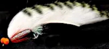 10 x   Zonker -Tiger barred white / olive with Orange hot head # 10 barbed [Z 74]