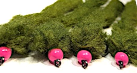 Eggstasy worm, Olive /pink  #10 barbless  [EW1B]