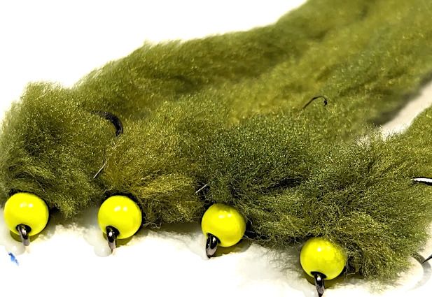 Eggstasy worm, Olive / Yellow#10 barbless  [EW5B]