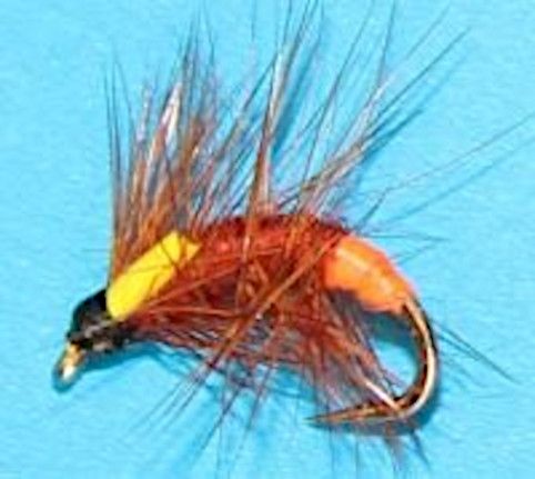 10 X  Snatcher Brown and Yellow with Orange  tag #12 barbed [S3]