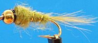 10  X  Damsel nymph -  Olive - Gold head  #12 barbed/ DAM 4