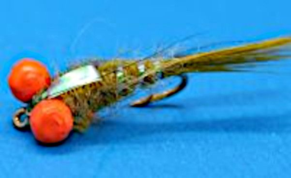 10  X  Damsel nymph,Olive Hot head Orange Destroyer #12 barbed / DAM 31