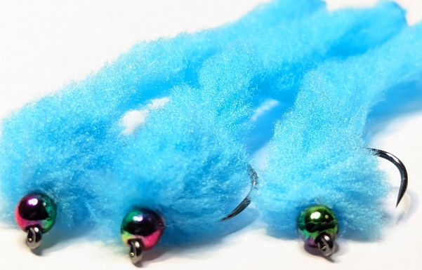 Eggstasy worm, BUBBLEGUM BLUE / RAINBOW BEAD #10 barbless  [EW9B]