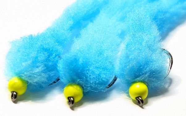 Eggstasy worm, BUBBLEGUM BLUE / YELLOW BEAD #10 barbless  [EW12B]