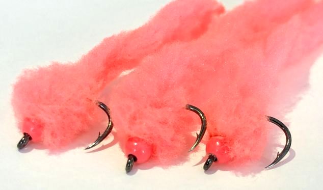 Eggstasy worm FL Candy Pink A1 Trout flies size 10  BARBED  EW21
