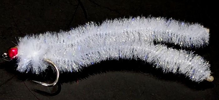 Shimmy worm , UV White/Rainbow.#10 barbless [shim25]