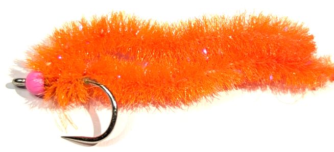 Shimmy worm , FL orange /Pink.#10 barbless [shim17]