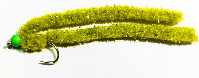 Shimmy worm Medium Olive /Green bead#10 barbless shim34