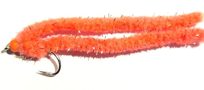 Shimmy worm Fire Orange /Orange  bead#10 barbless shim36