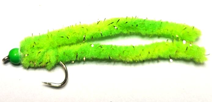 Shimmy worm Chartreuse /Green bead .#10 barbless A1 Trout Flies shim39