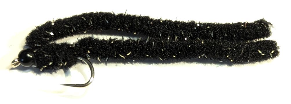 Shimmy worm Pitch Black /Black bead GF4.#10 barbless A1 Trout Flies shim46