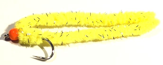 Shimmy worm Seeetcorn / Orange bead GF4.#10 barbless A1 Trout Flies shim47