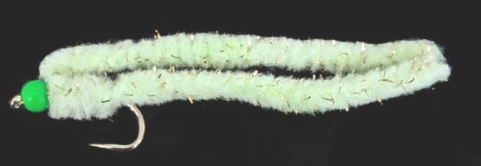 Shimmy worm Mojito / Green bead GF4.#10 barbless A1 Trout Flies shim37