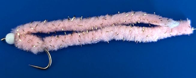 Shimmy worm Baby Pink / White bead GF4.#10 barbless A1 Trout Flies shim38
